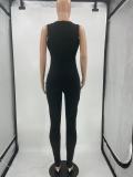 SC Solid Hollow Out Deep V Neck Jumpsuit XYKF-9326