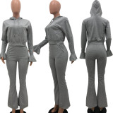 SC Solid Color Flare Sleeve Pants Hooded Two Piece Set XYKF-9248