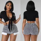 SC Black White Knits Stripe Short GYSF-6098