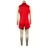 SC Solid Sleeveless Blazers Vest Shorts Two Piece Set TE-4612