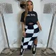 SC Black White Plaid Print Two Piece Skirt Set YNSF-1893