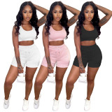 SC Solid Color Sport Tank Tops Two Piece Set MUKF-9056