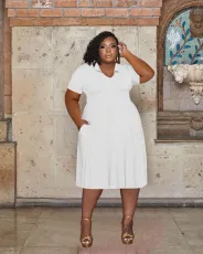 SC Plus Size Solid Lapel Neck Maxi Dress WAF-77546