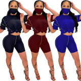 SC Casual Short Sleeve Shorts Two Piece Set (With Mask) WY-86694
