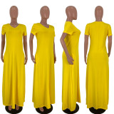 SC Plus Size Solid Color V Neck Loose Maxi Dress LDS-3205