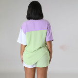 SC Color Block Splicing Shirt Shorts Two Piece Set MIL-L455