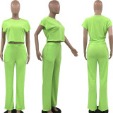 SC Solid Color Short Sleeve Two Piece Pants Set KSN-88803
