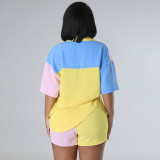 SC Color Block Splicing Shirt Shorts Two Piece Set MIL-L455