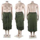 SC Plus Size Solid Color Zipper Pocket Skirt NY-9080