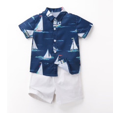 SC Boys' Sailboat Short Sleeve Shirt Shorts Casual Two Piece Set YKTZ-2601