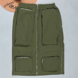 SC Plus Size Solid Color Zipper Pocket Skirt NY-9080