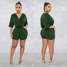 SC Solid V Neck Half Sleeve Romper BY-6308