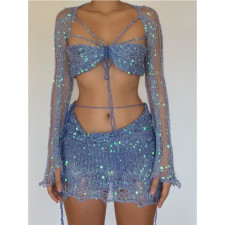 SC Sexy Sequin Knits Long Sleeve Three Piece Set GCNF-0214