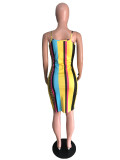 SC Colorful Print Sling Midi Dress QZX-6277