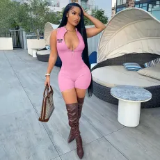 SC Sleeveless Print Zipper Slim Romper YIM-327