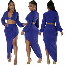 SC Sexy Fashion Solid Crop Top And Skirts 2 Piece Set SMR-11875