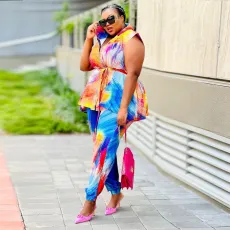 SC Plus Size Fashion Print Hooded Two Piece Pants Set NY-10438