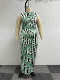 SC Plus Size Print Split Maxi Dress NY-10439
