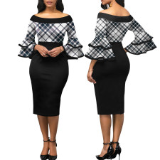 SC Sexy Fashion Print 3/4 Sleeve Midi Dress SMR-11883