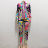 SC Casual Fashion Print Long Sleeve Blouse Pants Two Piece Set SMR-11960