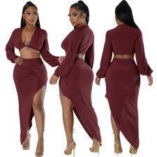 SC Sexy Fashion Solid Crop Top And Skirts 2 Piece Set SMR-11875