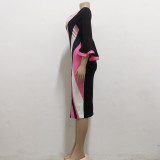 SC Sexy Fashion Print Flared Sleeve Midi Dress SMR-11514