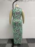 SC Plus Size Print Split Maxi Dress NY-10439
