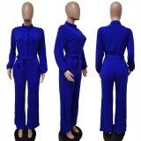 SC Plus SIze Solid Color Waist Belt Slim Jumpsuit LSD-86022