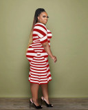 SC Plus Size Stripe Print Short Sleeve Midi Dress WAF-77551