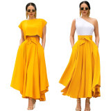 SC Solid Color Tie Up Loose Long Skirt HNIF-5072