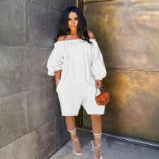 SC Solid Off Shoulder Long Sleeve Romper GHF-140