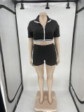 SC Plus Size Casual Sports Short Sleeve Zipper Top Shorts 2 Piece Set SLF-7056