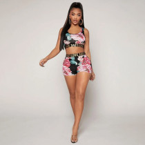 SC Casual Floral Print Sports Two Piece Shorts Set SFY-2310