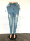SC Plus Size Fashion Denim Holes Bandage Jeans LX-5530