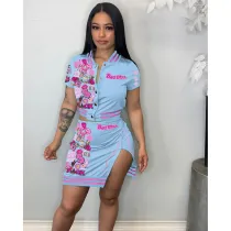 SC Short Sleeve Print Tops And Skirts Two Piece Set IV-8398