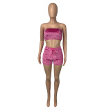 SC Sexy Velvet Tube Top And Shorts 2 Piece Sets ML-7376