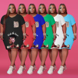SC Plus Size Fashion Print V-Neck Leopard Pocket Dress YFS-10333