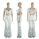 SC Lace Tie Up Tops And Flare Pants Two Piece Set ME-8331