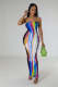 SC Printed Wrap Chest Nightclub Long Dress TE-4624
