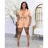 SC Solid Color Tie Up Shirt And Shorts Two Piece Set FOSF-8352