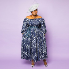 SC Plus Size Fashion Print Half Sleeve Big Swing Maxi Dress NNWF-3104