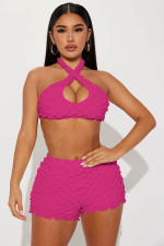 SC Sexy Halter Crop Tops And Shorts Two Piece Set YD-8713