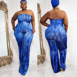 SC Plus Size Sexy Print Wrap Chest Tie Up Loose Jumpsuit XHSY-19569