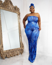 SC Plus Size Sexy Print Wrap Chest Tie Up Loose Jumpsuit XHSY-19569
