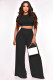 SC Solid Crop Tops And Wide Leg Pants Two Piece Set XMY-9411