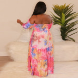 SC Plus Size Tie Dye Print Off Shoulder Maxi Dress NNWF-3080