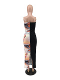 SC Printed Splicing Split Wrap Chest Dress YH-5292