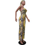SC Leopard Print Sling Jumpsuit With Headscarf OD-8547