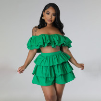 SC Ruffle Zipper Wrap Chest And Shorts Two-piece Set MIL-L464