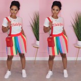 SC Casual Print T Shirt And Stripe Shorts Two Piece Set OMY-11012